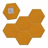 Relaxdays Filzpinnwand, 6 Stück, Selbstklebende Sechsecke aus Filz, HxBxT: 26x30x0,9 cm, Filzwand inkl. Pinnnadeln, gelb