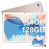 FACETEL Neueste Android Tablet 10 Zoll Mit Octa-Core Ultraschnell PC | 14GB RAM + 128GB ROM (TF 1TB) | 2.4G+5G WiFi | 8000mAh | GPS | FHD | 5MP+8MP | 1280 * 800 | Bluetooth 5.0 |,Tablet mit Case,Gold