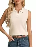 Kate Kasin Damen Ärmellose Wollmischung Strick Tank Tops Casual Basic Polokragen Weste Pullover Sommer Cami Oberteile Aprikose S