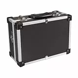 Perel Schwarzer Aluminium Werkzeugkoffer 320 x 230 x 155 mm mit Schlüsselschloss (2 Schlüssel) und Schultergurt, robuster Transportkoffer für Werkzeuge, Laptop und Kamera