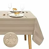 JIUZHEN Tischdecke Khaki Gestreift Tischdecke Abwaschbar Tischdecken Wasserabweisenden mit Lotuseffekt Tischdecken Outdoor Gartentischdecke Eckig 130 x 220 cm