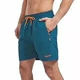 Ougelebo Badehose Herren Badeshorts Herren Kurz Schnelltrocknend Männer Schwimmhose Schwimmshort mit Reißverschluss Swimming Shorts Men Pfauenblau L