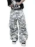 Zewool Herren Casual Wide-Leg Denim Cargo-Hosen Hose Mittelschwere Baggy Jeans mit Taschen Skater Y2K Hip Hop Streetwear Entspannte Lockere Passform 2000er Wandern und Reisen,E10 Camo,XL