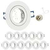 GeyouLux 12x LED Einbaustrahler 230V IP44 Rahmen mit GU10 Fassung, Aluminium Deckenspots Weiß, Rund Flach LED Spots Badezimmer Einbauspots Spot Einbaurahmen 68mm lochmass für Außen- Innen