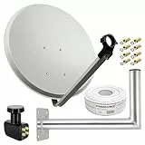 Premium X Satelliten-Komplettanlage 80cm Satellitenschüssel Aluminium Quad LNB Kabel 50m Wandhalter 45cm, SAT bis 4 Teilnehmer