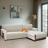 BellaHills Sofabezug L Form 3 Sitzer (247cm), Couch Überzug L Form Mit Armlehne, Ecksofa Bezug Rechts Für Hund Katze, Sofa Überzug Eckcouch rutschfest Sofa Auflage für Wohnzimmer, Französische Eiche