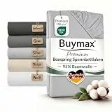 Buymax Boxspringbett Spannbettlaken 180x200 bis 200x220 cm Silber – Premium Jersey 250 g/m² – 95% Baumwolle 5% Elastan – bis 35 cm Matratzenhöhe
