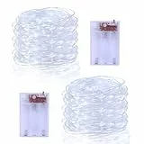 echosari 2 Stück Lichterkette Batterie 5M 50 LED Lichterketten Batterien klein lichterdraht 2 Modi für Garten Hochzeit Party Deko (Weiß)