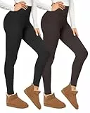 CAMPSNAIL 2er Pack Thermo Leggings Damen Im Winter, Gefüttert High Waist Thermohose Dicke Warm Fleece Leggins Blickdicht Für Sport (Schwarz/Kaffee,L/XL)