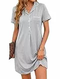 Jahetuul Nachthemd Damen Kurzarm Baumwolle Schlafshirt Sommer Schlafkleid mit Knopfleiste Nachtwäsche Weiches Sleepshirt für Damen Negligee