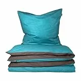 Schiesser Bettwäscheset Doubleface | Renforcé | 2-teilig | Zweifarbig | 100 % Baumwolle | Oeko-Tex® Made in Green Zertifiziert | YKK Reißverschluss | 155x220cm + 80x80cm | Türkis-Dunkelgrau