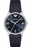 Emporio Armani Herrenuhr , Dreizeigeruhrwerk, 41mm Silbernes Edelstahlgehäuse mit Lederarmband, AR11012