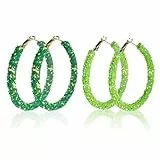 CharmBurst St. Patrick's Day Ohrringe, Grüne Funkeleffekt Bead Hoop Ohrringe, Shamrock Ohrringe für St. Patricks Day Kostüm, Irisches Festival Deko, Mode Accessoire für Damen
