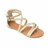 HEVA Damen Casual Riemchensandalen Komfort Einstellbare Flache Sandalen（5UK 38EU,Beige）