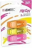 EMTEC USB-Stick 2.0 C410, Flash-Laufwerk 32 GB, Lesung 5 MB/S, Schreiben 15 MB/S, kompatibel mit USB 2.0, USB 3.0, Transparent Neon, mit Kappe, 3 Stück Orange, Gelb, Rosa