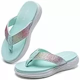 WateLves Flip-Flops für Mädchen, rutschfest, lässig, Sommer-Sandalen, Schuhe für Strand, Schwimmbad, kleines Kind, großes Kind, Glitzer Regenbogen, 3 Big Kid