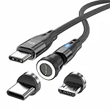 Magnetisches Ladekabel USB C auf USB Type C/Micro USB Magnetkabel PD 60W Schnellladung 1M/2M 540° Drehung 2-in-1 Magnet USB kabel für Android Micro USB Type C Smartphone Tablette Laptop(1m schwarz)