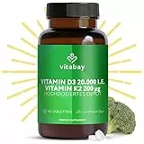 Vitabay Vitamin D3 K2 Hochdosiert 20000 IE Depot - 180 Vegane & Laborgeprüfte Vitamin D Tabletten ohne Zusätze - Trägt zur Unterstützung des Immunsystems und zur Erhaltung normaler Knochen bei
