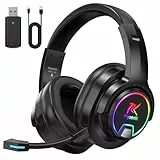 Krysenix PG3 Gaming Headset Wireless für PS4, PS5, PC, Mac, Switch, 48H 2.4GHz Gaming Headset mit Noise Cancelling Mikrofon, Kabelloses Bluetooth Headset mit LED-Lichtern, Surround Sound