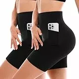 SINOPHANT 2 Pack Radlerhose Damen mit Taschen Kurz Shorts High Waist Leggings für Sommer Sport Fitness Yoga Schwarz L-XL