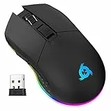 KLIM Blaze - Wiederaufladbare kabellose RGB Gaming Maus - NEU - Hochpräziser Sensor mit Langer Akkudauer - Einstellbar auf bis zu 10000 DPI - Kabel- und Funk Maus Modus (Schwarz)