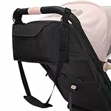 Kinderwagen Organizer Universal, Baby Stroller Bag mit Schultergurten, Kinderwagentasche Buggy Tasche Baby Multifunktionale Aufbewahrungstasche mit 2 Getränkehalter (Schwarz)
