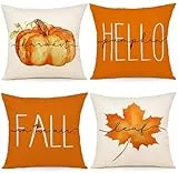 ZWJD Kissenbezug Herbst 45x45 4er Set Dekoration Kissenhülle Herbst Deko Leinen Kissenhüllen Ahornblätter Kürbis Kissen für DekoSofa Home Garten Schlafzimmer Dekokissen Kissenbezüge 45x45 cm