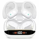 Bluetooth Kopfhörer Sport, 75H, In Ear Kopfhörer Kabellos Bluetooth 5.4, HiFi Stereo, Ohrhörer mit 4 HD ENC Mic, LED Anzeige, IP7 Wasserdicht Wireless Headset Ohrhaken, für Joggen/Arbeiten, Weiß