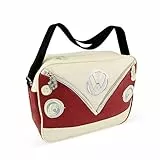 BRISA VW Collection - Volkswagen Schulter-Umhänge-Reise-Tasche-Freizeit-Bag mit VW T1 Bulli Bus Motiv (Bus Front/Rot/Unisex/34cm)