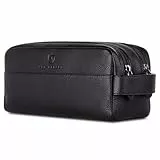 VON HEESEN Kulturbeutel Leder Kulturtasche für Herren & Damen - Echtleder Necessaire ideal zum Reisen - Waschtasche und Kosmetiktasche mit Zwei Hauptfächern schwarz, groß