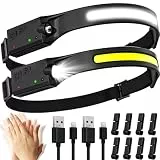 2 Stück Stirnlampe LED Wiederaufladbar,SuperHell 2000 Lumens 5 Lichtmodi 1200mAh 230°Ultra Leichtgewicht Stirnlampe,IPX4 Wasserdichter Kopflampe Stirnlampe,Ideal für Camping,Laufen,Angeln,Joggen