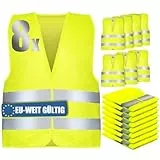 KENPOJO Warnwesten Auto 8er Set, Reflektierende Warnweste Gelb KFZ Europaweit Gültig Nach EN ISO 20471, High Visibility Vest Sicherheitsweste Auto Erwachsene für Autofahrern Fahrern ArbeitskrfFten