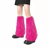 XEPST Damen Kunstpelz Beinwärmer Plüsch Beinwärmer, Mädchen Furry Fuzzy Beinwärmer Winter Stulpen Damen für Winterwärmer Karneval Halloween Fasching Mottoparty Verkleidung, Rosenrot