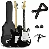 3rd Avenue XF Full Size 4/4 E-Gitarre Starter-Einsteigerpaket Mit Tasche, Gurt, Plektren Und Kapodaster - Schwarz