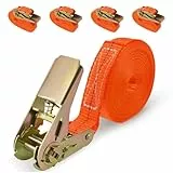 URAQT 4 Stück Spanngurte mit Ratsche, 6mx25mm Spanngurt mit Doppelnaht, 1000KG Breit Verstellbare Spanngurte mit Klemmschloss Zurrgurte Wetterfest und Robust(Orange)
