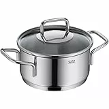 Silit Extra Cook, Bratentopf 16 cm mit Glasdeckel, Innenskalierung, breiter Schüttrand, hochwertiger, spülmaschinenfester Crominox-Edelstahl, Kochtopf klein, optimale Wärmeverteilung, Induktion