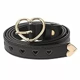 TENDYCOCO Damen Gürtel Mit Herz Schnalle Verstellbarer Pu-Ledergürtel 44 Zoll Für Jeans Kleider Und Hose Modischer Schwarzer Gürtel Für Alltag Und Fest