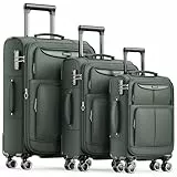 SHOWKOO Kofferset 3 Teilig Stoffkoffer Weichschale Erweiterbar Reisekoffer Leicht Haltbar Trolley Handgepäck Sets mit TSA Schloss und 4 Rollen (M L XL -Armeegrün)