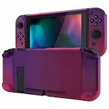 eXtremeRate Schutzhülle Kompatibel mit Nintendo Switch Joy Con Konsole, Case Schutzhülle Zubehör trennbare andockbare Hülle für Nintendo Switch(Lila Rosa Rot)