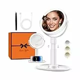 B Beauty Planet Beleuchteter Makeup Spiegel 30X Vergrößerungsspiegel mit 3 Farblicht, dimmbare LED & höhenverstellbar - Kosmetikspiegel 2-seitig für Badezimmer - Geschenk für Frauen Weiß