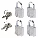 MASTER LOCK Kleine Vorhängeschlosser Set [Schlüssel] [4er-Pack] [Familienpackung] [Gleichschliessend] 9120EURQNOP - Ideal für Rucksäcke, Gepäck, Computertaschen und mehr Silber