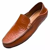 Unitysow Mokassins Slipper Herren Leder Slip On Fahren Schuhe Leicht Weich Loafers Handgefertigt Flache Business Schuhe,Braun,EU 41
