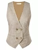 Belle Poque Braune Karierte Weste Damen Weste Damen Herbst Vintage V-Ausschnitt Zweireiher Westen für Formelle Konferenzen L