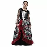 Boland - Kinder-Kostüm Totenkopf, langes Kleid mit Skelett-Motiv, Skeleton, Verkleidung, Halloween, Karneval, Mottoparty, 10-12 Jahre