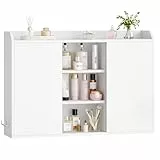 Hzuaneri Hängeschrank, Wandschrank mit verstellbaren Ablagen, mit Schiebetüren und offenen Regalen, Wandmontierter Badezimmerschrank, 20 x 90 x 60 cm, Weiß BC40203X