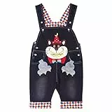 DEBAIJIA Baby Jungen Mädchen Schwarz Denim Latzhose Kleinkind Hosenträger Jeans Overall Lächeln Waschbär Herstellergr.100 - Deutsche Gr.92/100