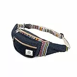 Freakmandu Unisex Hanf Gürteltasche – Fanny Packs, Hüftgürteltasche zum Umhängen, Boho Hippie Stil, Handgefertigte Hüfttaschen für Wandern, Laufen, Joggen, Männer und Frauen, Azure Blau