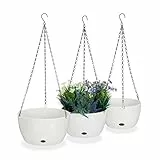 Relaxdays Blumenampel mit Wasserspeicher, Set, 3 Größen, Selbstbewässerung, außen & innen, hängender Blumentopf, weiß