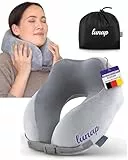 lunap Reisekissen Flugzeug | Nackenkissen Memory Foam atmungsaktiv + waschbar | Nackenhörnchen Erwachsene | Nackenkissen Flugzeug, Auto | Travel Pillow Neck GRAU | Flugzeug Reise Flugzeug