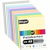 perfect ideaz - 50 Blatt Fotokarton DIN-A2, 10 Farben, stabiler recycling Karton 300 g/m², Made in Germany, Blauer Engel zertifiziert